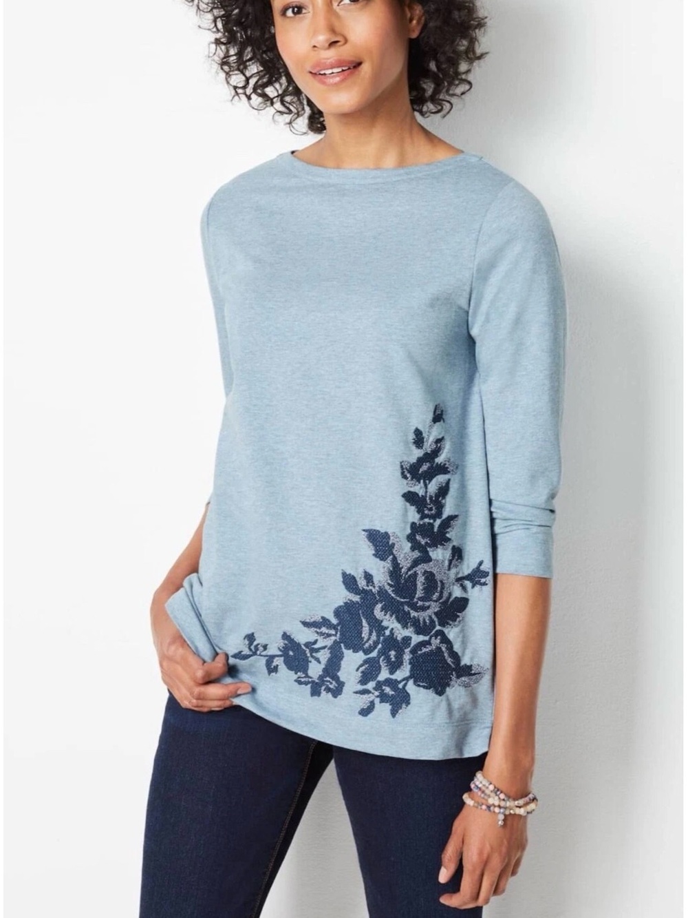 🌼J. Jill gray french terry Navy  embroidery design sweatshirt
